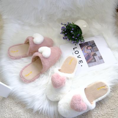 China 2021 Hot Design Durable Design Women's Slippers Faux Rabbit Fur Heart Anti-Slip Closed Toe Indoor Slippers for sale