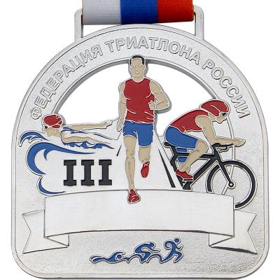 China Zinc Alloy Silver Plated /Iron/Brass/Copper Etc. Sports wholesale cheap custom triathlon metal souvenir blank award medal and trophy for sale