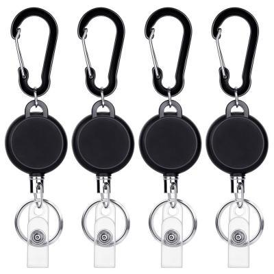 China Retractable Retractable ID Badge Holder Key Chain Badge Holder Reel Clip ID Badge Holder with Steel Wire Rope for sale