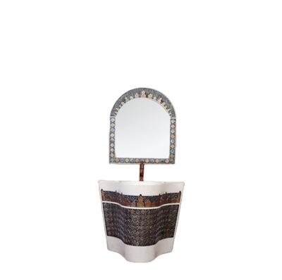 China Wholesale Unique Design Customization China Hotel Position Basin Stone Bathroom Pedestal Sink With Mirror for sale