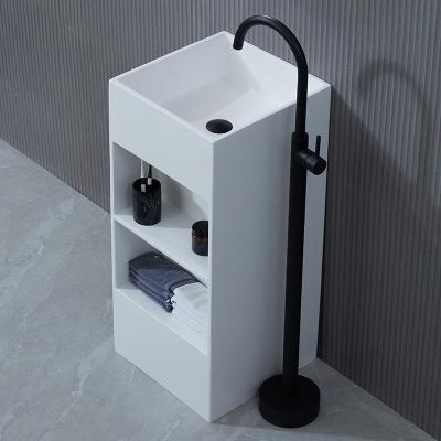 China Brand New Viable Artificial Stone Bathroom Wash Hand Basin Acrylic Resin Freestanding Solid Pedestal Stone Sink for sale