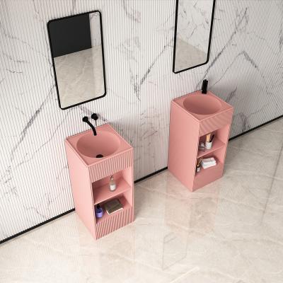 China Unique Design Compound Stone Solid Surface Pedestal Bathroom Freestanding Sink for sale