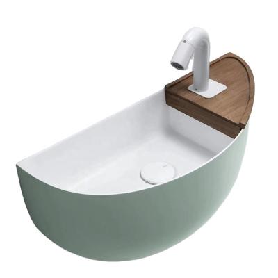 China 2022 Traditional Design Professional Sky Blue Bathroom Sinks Wall Mounted Hung Basin Hand Wash Wall Basin for sale