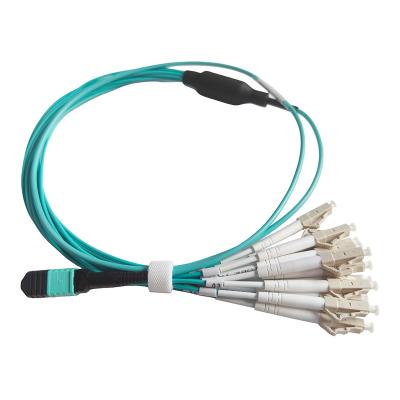 China FTTX 12 Fibers OM3 3.0mm LSZH Multimode Fiber Cable MPO to LC Multimode Connector MPO to LC Fiber Optic Patch Cord for sale