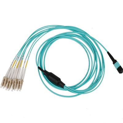 China FTTX 8 Cores 12 Cores 24 Cores OM3 Multimode Fiber Cable MPO to LC Multimode Connector MPO to LC Fiber Optic Patch Cord for sale