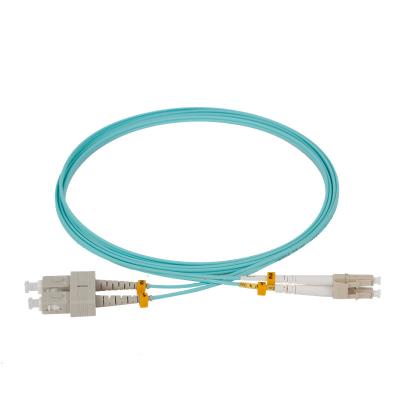 China FTTX 2.0mm 50/125 Multimode Duplex OM3 Fiber Optic Patch Cord LC/UPC to SC/UPC for sale