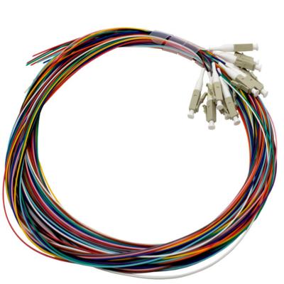 China FTTX LC UPC 12 Fibers Unjacketed 0.9mm Multimode Fiber Optic Pigtail LC/UPC Color Coded Pigtail for sale