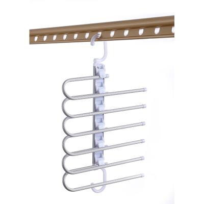 China Bathroom Space Saving 6 Layers Magic Folding Alloy Clothes Hanging Trouser Rack Pants Hanger for sale