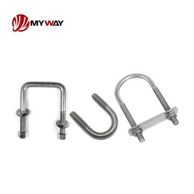 China Truck Wholesale Bolts Hot Dip Galvanized Auto Part Trailer U-Bolt Nut Pipe Clamp High Strength 304 316 Stainless Steel Square U Bolt for sale