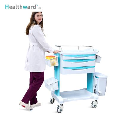 China Modern SKR-CT232 Healthward ABS Hospital Emergency Drug Cart Anesthesia Medicine Steel Medical Ward Trolley for sale