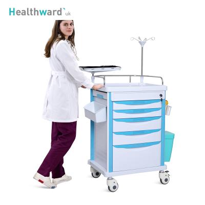 China Modern Healthward SKR-ET625 ABS Hospital Clinic Anesthesia Drug Cart Medical Plastic Emergency Cart for sale