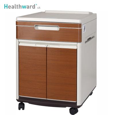 China SKS013-1 Modern Healthward Nightstand Movable Medical ABS Hospital Storage Bedside Plastic Steel Cabinet with Casters for sale