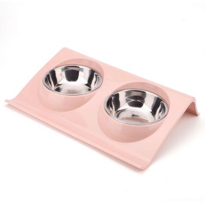 China Sustainable Matcha Pink Baby Green Cat Bowl Double Cup Drink Water Eat Neck Pet for sale