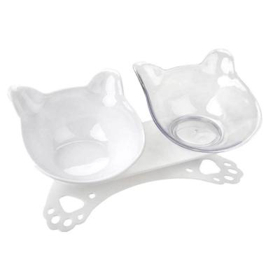 China Baby Cat Viable Bowl Double Bowl Glass Drink Water Eat Neck Guard Pet Bowl for sale