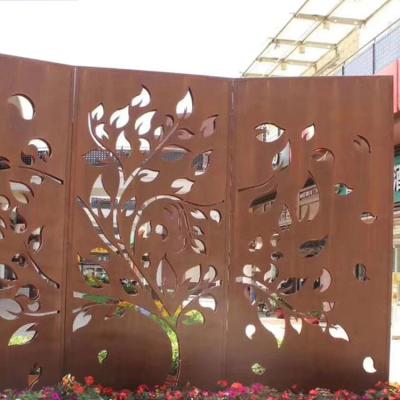 China Contemporary Laser Cut Decorative Outdoor Garden Privacy Art Metal Screens Panels Corten Steel Garden Screen for sale