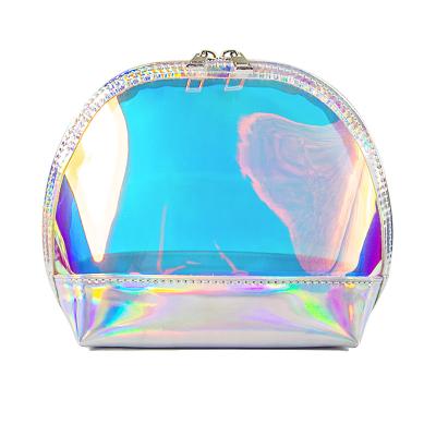 China New Durable Rainbow Holographic Magic Organizer Large Waterproof Travel Transparent Bulk Bag Cosmetic Makeup Case for sale