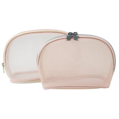 China New Arrival Custom Logo Pink Transparent Cosmetic Organizer Wash Toiletry Bag Durable For Travel Mesh Makeup Bag for sale