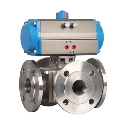 China General ISO 5211 1 Inch Mounting Bracket Stainless Steel 3 Way 4 Way Rotary Actuator Flanged Pneumatic Ball Valve for sale