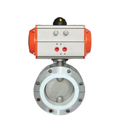 China General PTFE Seated 3 Inch Double Flanged Stainless Steel Pneumatic Butterfly Valve for sale