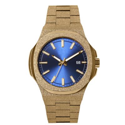 China Hot Frosted Logo Stainless Steel Band Quartz Auto Date Blue Dial Koshi Custom Watch New For Men for sale