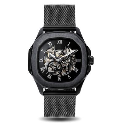 China OEM New Automatic Mechanical Skeleton Dial Movement Black Date Watch With Custom Logo for sale