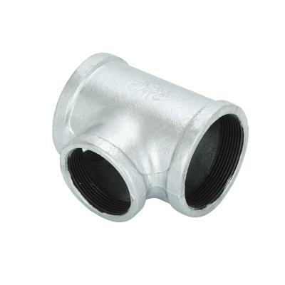 China Pipe Lines Connect Hot Sale Heavy Uneven Tee Side Galvanized Malleable Iron Reducing Tee Pipe Fitting For Fire Fighting System for sale