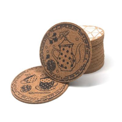 China Sustainable Custom Print Round Natural Cork Hot Pads Reusable Heat Resistant Cup Pads Dining Mats for sale