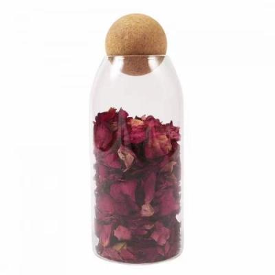 China Viable food grade borosilicate glass sugar spice storage jar bottles with ball shape cork lid for sale