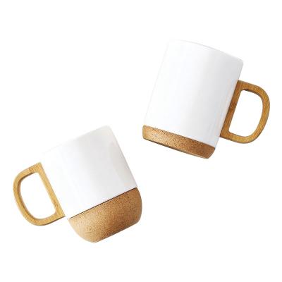 China Reusable Mug Eco-friendly Sustainable Porcelain Cork Ceramic Coffee Mug Promotional With Lid Wholesale for sale