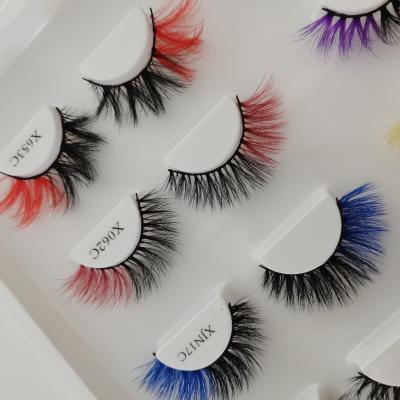 China 25-30 Times Cruelty Free 100% Mink Silk Lashes Colored 5d Mink Fur Strip Eye Lashes Rainbow Color Multi Color Mink Lashes for sale