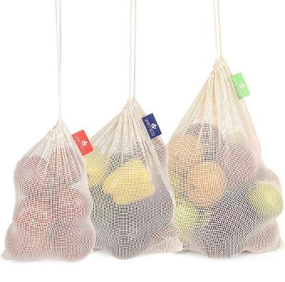 China Eco-Friendly In Stock Eco Friendly Recycled Cotton Mesh Bag, Mesh Drawstring Bag, Mesh Bags For Fruits And Vegetables for sale