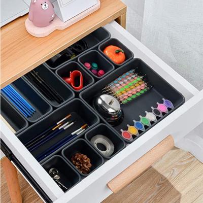 China Modern 8 Piece Interlocking DEST Drawer Organizer Tray Dividers For Dresser Cosmetics Organizing Makeup Machine Dark Gray for sale