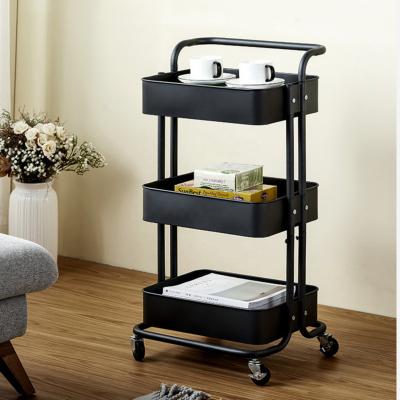 China Multifunctional Stocked Storage Cart Serving Cart with Mesh Basket Handles and 3-Tier Wheels Rolling Cart Storage Serving Shelves for sale