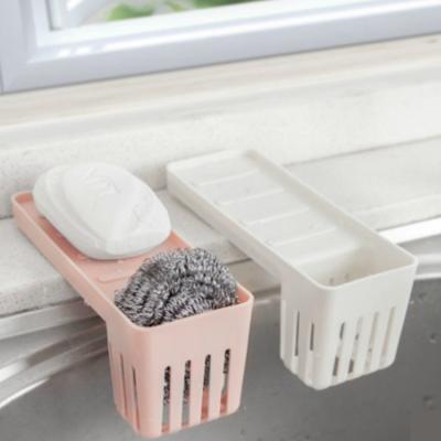 China Viable Pink Plastic Sponge Dish Rack Soap Kitchen Sink Kitchen Dish Drainer Liquid Storage Rack for sale