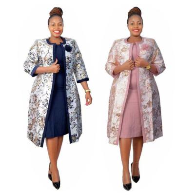 China Breathable African Women Plus Size Women Church Two Piece Set To Trim Middle Aged Elegant Women Satin Dress For Fancy Event for sale