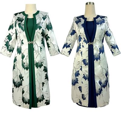 China Breathable fashion brocade long coat dress adult ladies long dress suit new plus size clothes for sale