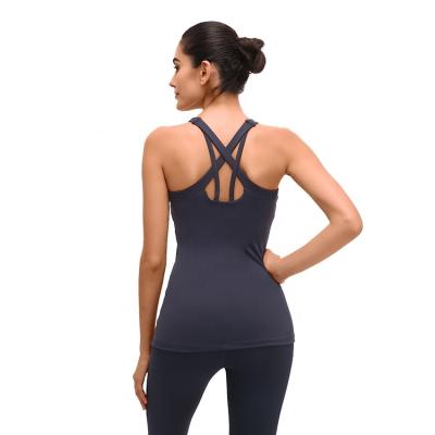 China Breathable pure cross wrap crop tank top black sports tank women fitness yoga top singlet made in China for sale