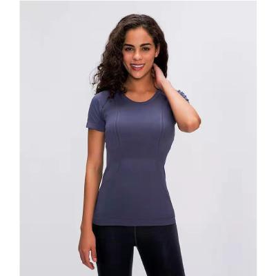 China Breathable American Culture Sports Workout Scoop Neck Upper Basic Shirts For Women Yoga Sports Seamless T-shirt for sale