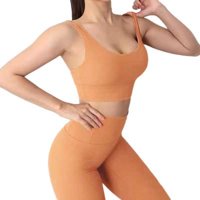 China Breathable Sports Style Beautiful Bra Yarn Back Yoga Suit Set Womens Summer Casual High Waist Bottom Leggings for sale