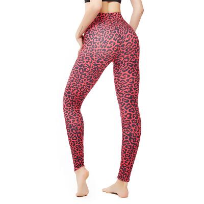 China Breathable Leopard Printing Leggings Yoga Pants Luminous Red Elastic Pencil Pants for sale