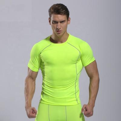 China Rash Guard Compression Shirt Breathable Neon Green Quick Dry xxxl Patchwork Fitness Logo Tops T-shirts For Men Gym Sports for sale