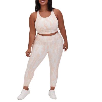 China Breathable XL Spandex polyester gym clothing xxl two piece yoga suit customized yoga wear sport clothing set for fat women for sale