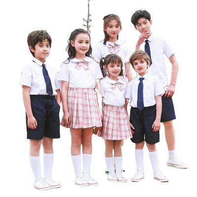 China Multicolor school uniform short sleeve styles are suitable for kids boys and girls with designs and pictures for sale