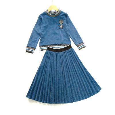 China Blue Anti-wrinkle Lurex Kids Dress 2021 Casual Summer Girls Long Sleeve Dresses for sale