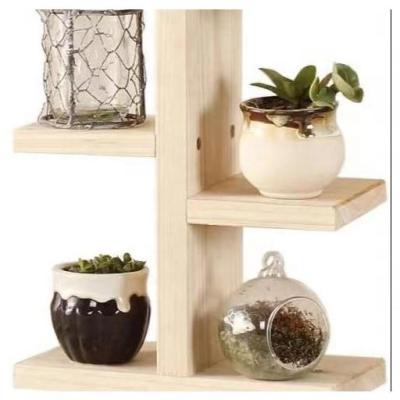 China Hot Selling Multifunctional Natural Wood Succulent Home Storage Shelf Sundries Wooden Display Rack for sale