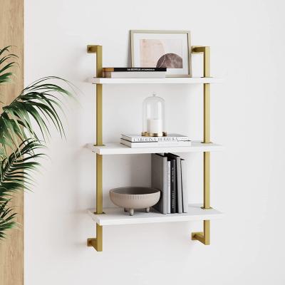 China Retro Sustainable Layer Bookshelf Wall Mounted Pipe Metal Pipe Floating Small Wood Industrial Frame for sale