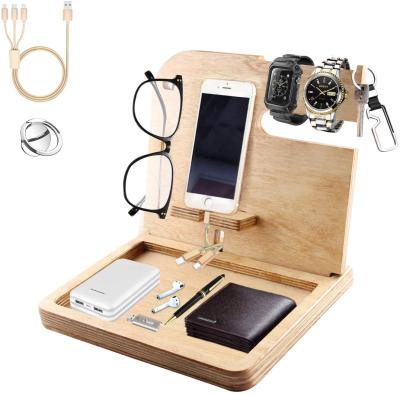 China Hot Selling Retro Minimalist Custom Computer Stand Wooden Base With Watch Stand Phone Ring Holder for sale