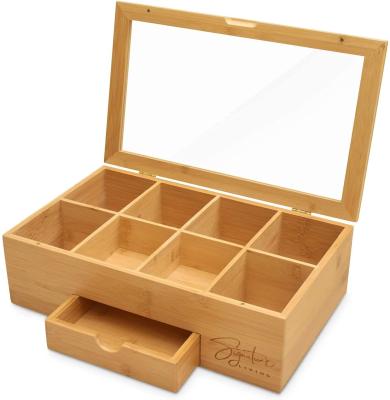 China China Bamboo Wooden Tea Caddy Storage Box with Drawers (8 Compartments) for sale