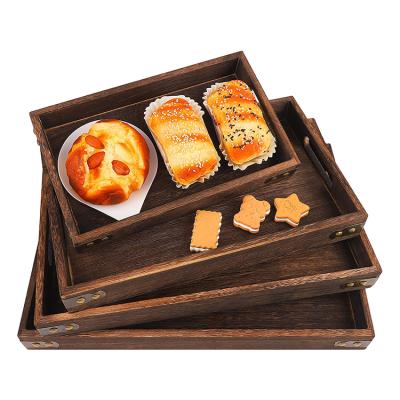 China Hot Selling Handmade 4 Piece Coffee Serving Tray Wooden Food With Wooden Handles for sale