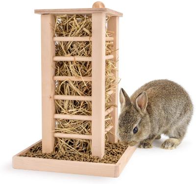 China Sustainable Wooden Pet Bowl Rack Hay Feeder Less Food Waste Wooden Rack For Feeding Hay Manager for sale